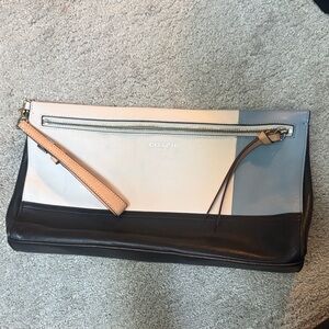 Coach Tricolor Clutch in Black, White, Blue, tan